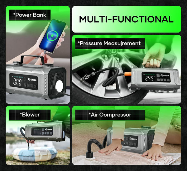Saker Jump Starter with Air Compressor 6-in-1 Multifunctional