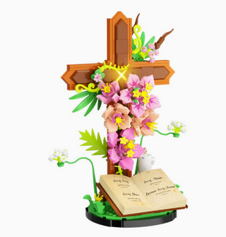 Christian Cross Flower Construction Toy｜568-Piece Jesus Cross Building Block Set with Kapok, Dogwood, Olive Branch Blossoms