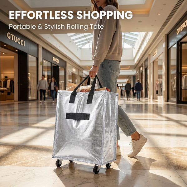 Sakerplus® Foldable Rolling Tote Bag With Wheels
