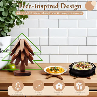 Sakerplus® Wooden Tree Trivets For Hot Dishes 4pcs