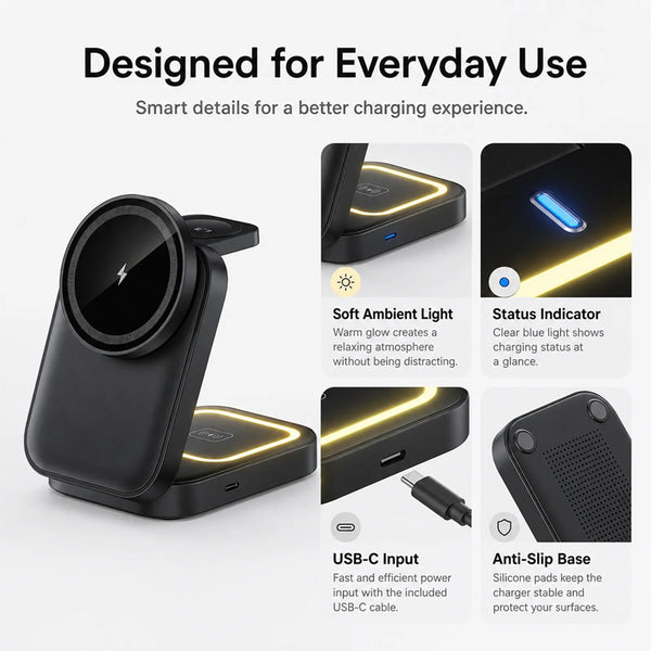 Sakerplus® 3-In-1 Foldable Magnetic Wireless Charging Station