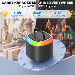 Sakerplus® Mini Portable Karaoke Speaker Set for Kids and Adults, Bluetooth 5.0 Wireless Singing Machine with Dual Microphone Support, Long Battery Life, LED Party Lights, Funny Voice Changing Modes, Superior Sound Quality for Home Parties, Family Gatherings, Birthdays, Outdoor Events
