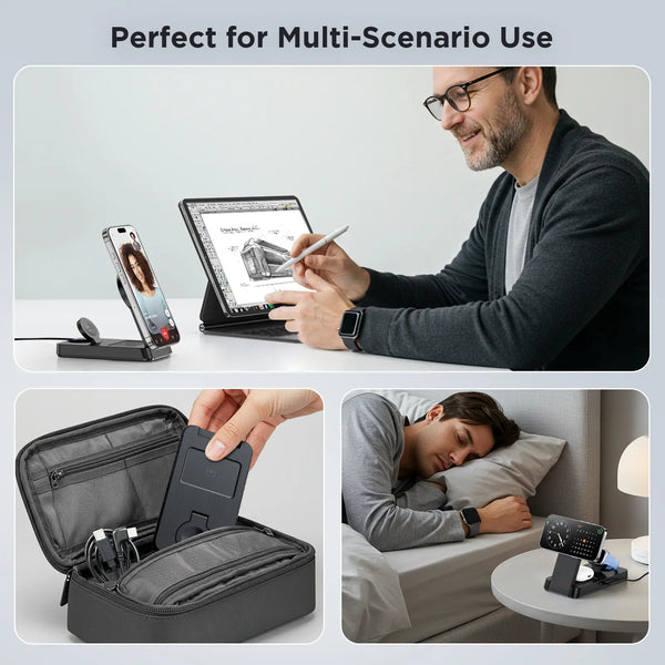 Sakerplus® Magnetic Foldable 3-In-1 Wireless Charging Station