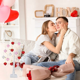 Árbol de abedul de mesa LED Sakerplus® con 18 adornos de corazón