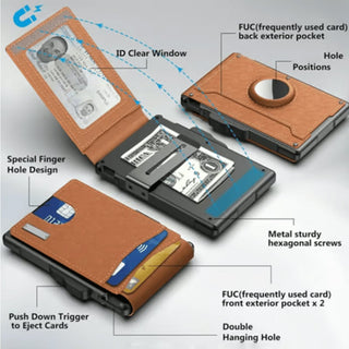 Men's Business Style Pu Leather Card Slots for AirTag