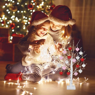 Árbol de abedul de mesa LED Sakerplus® con 18 adornos de corazón