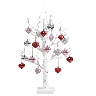 Árbol de abedul de mesa LED Sakerplus® con 18 adornos de corazón