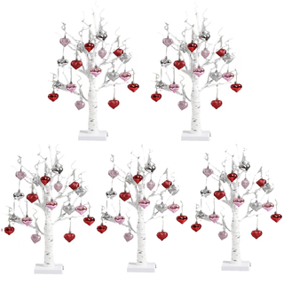 Árbol de abedul de mesa LED Sakerplus® con 18 adornos de corazón