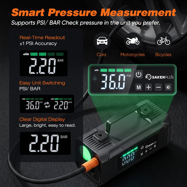 Sakerplus® Jump Starter with Air Compressor and Air Blower