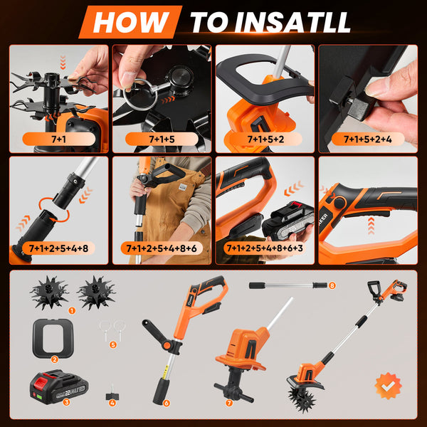 Saker® Cordless Electric Garden Tiller Cultivator