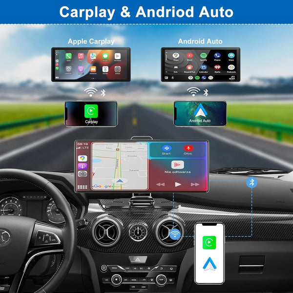 Pantalla inalámbrica Sakerplus® Carplay con cámara para salpicadero 4K