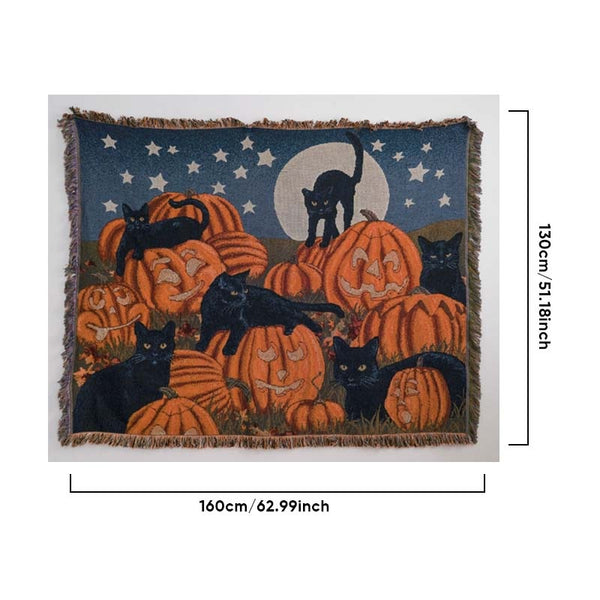 Sakerplus® Vintage Halloween Cat Cozy Throw Blanket