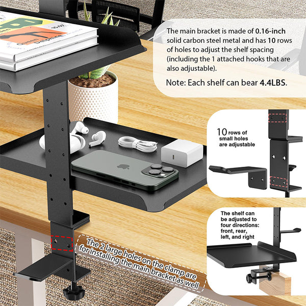 Sakerplus® Three-Tier Clamp-On Desk Shelf Organizer