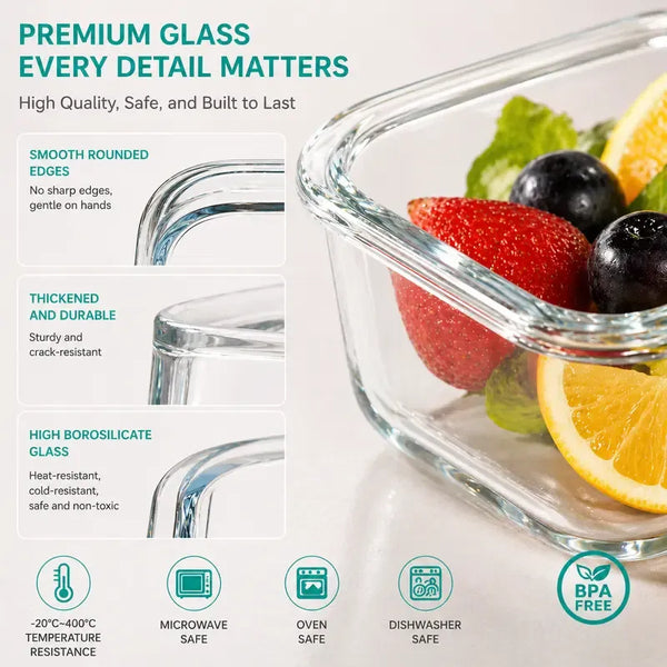 Sakerplus® Four-Piece Glass Food Storage Container Set