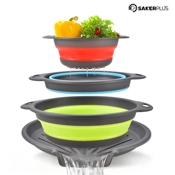 Sakerplus® Collapsible Silicone Kitchen Strainer Set