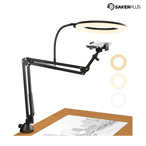 Sakerplus® Overhead Ring Light Kit with Boom Arm & Phone Holder