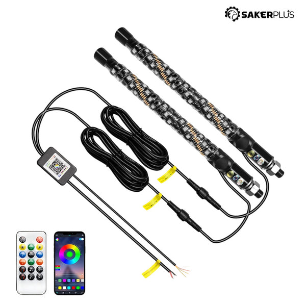 Sakerplus® Spiral RGB LED Whip Lights Set