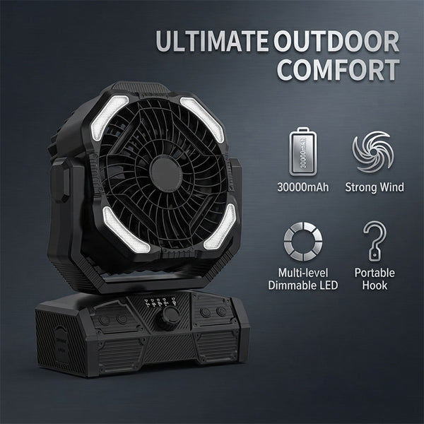 Sakerplus® Rechargeable Portable Camping Fan With LED Light