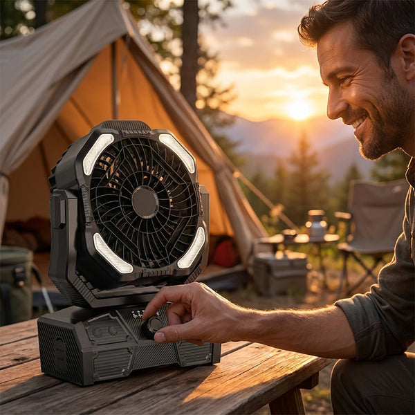 Sakerplus® Rechargeable Portable Camping Fan With LED Light