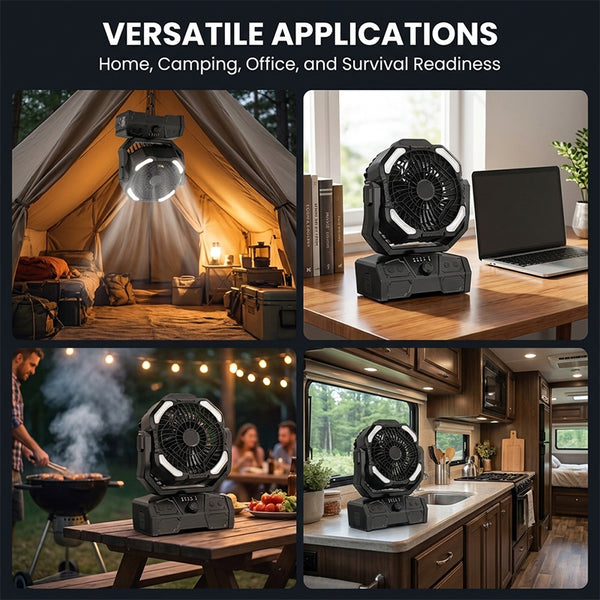 Sakerplus® Rechargeable Portable Camping Fan With LED Light